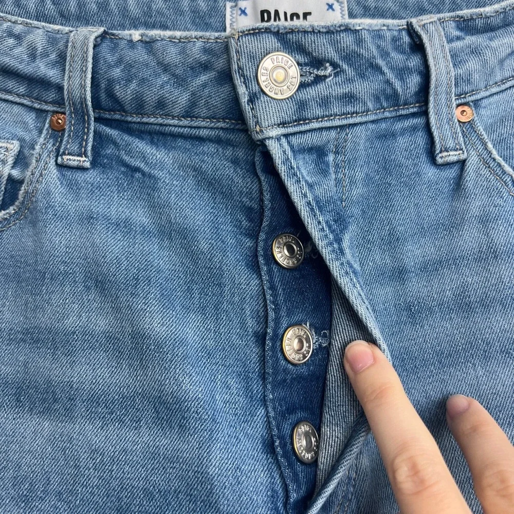 Paige Alexis Covered Button Fly‎ Tapered Barrel Jean in Exhibition Distressed